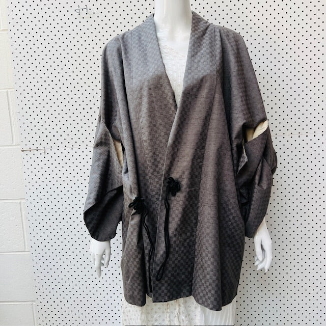 vintage / grey kimono hanten / one size (3895305223431914242)