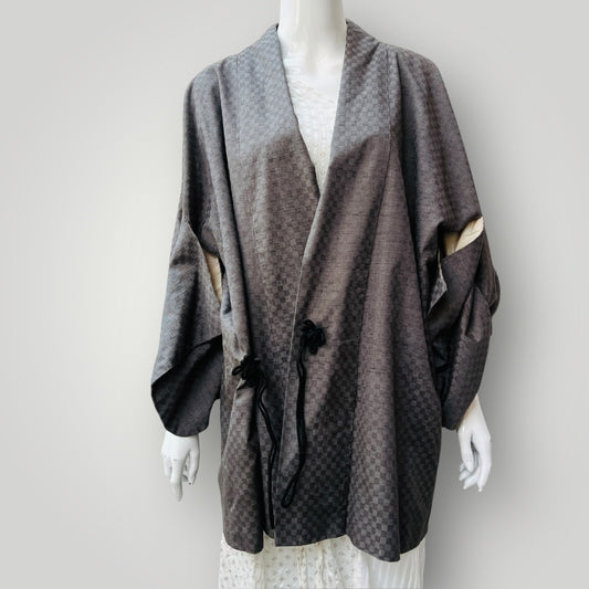 vintage / grey kimono hanten / one size (3895305358332354888)