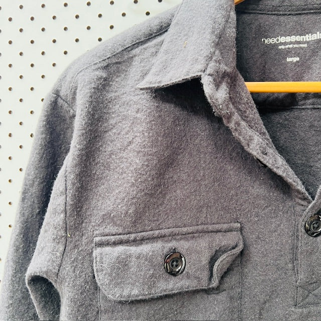 NEED ESSENTIALS / grey wool pullover shirt / s (3895387163058739795)