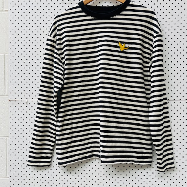 MARK GONZALES / logo striped longsleeved shirt / m (3895387177013237837)