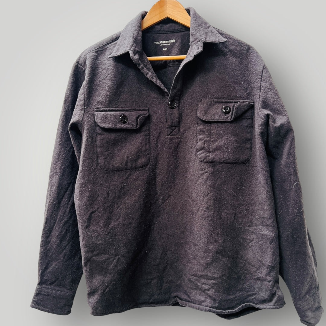 NEED ESSENTIALS / grey wool pullover shirt / s (3895390317423320145)