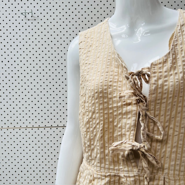 soft cotton / beige sleeveless maxi dress with pockets / m (3895478006714071851)