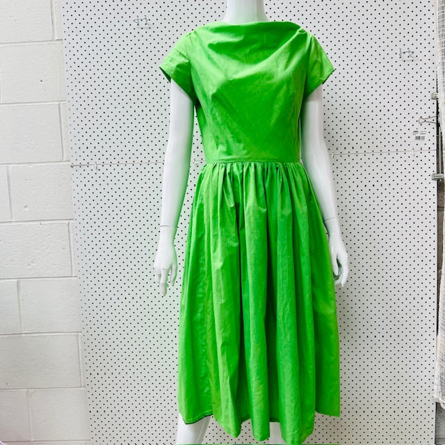 1990s nz vintage / home made / bright green cotton dress / s (3895478045085683959)