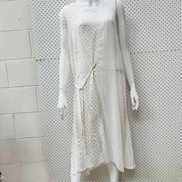 NOM*D / white silk mixed dress / s (3895478181646857111)