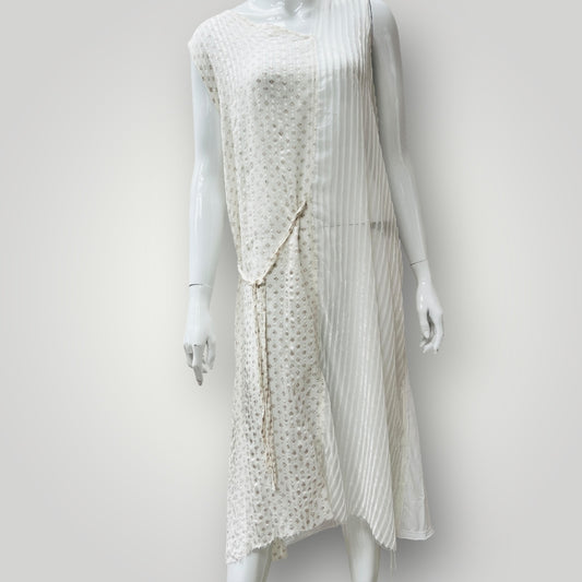 NOM*D / white silk mixed dress / s (3895478308247425284)