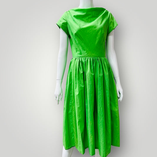 1990s nz vintage / home made / bright green cotton dress / s (3895478346528460205)