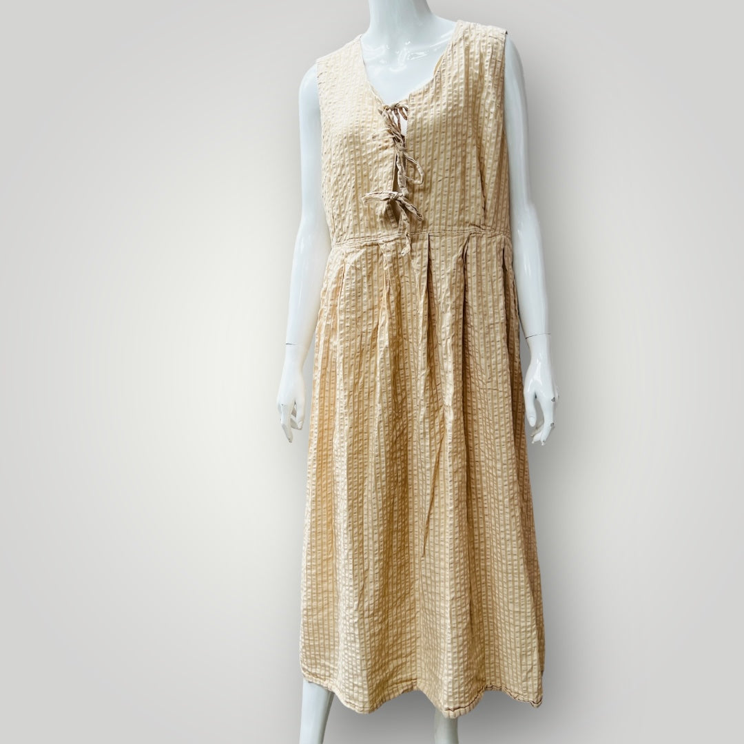 soft cotton / beige sleeveless maxi dress with pockets / m (3895478354514890450)