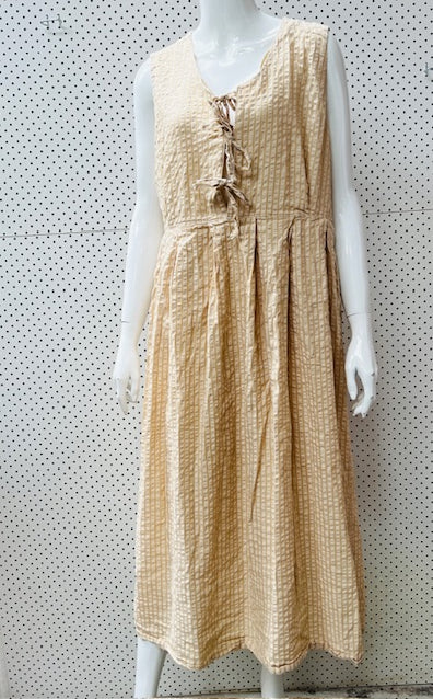 soft cotton / beige sleeveless maxi dress with pockets / m (3895493268052689656)