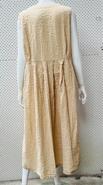 soft cotton / beige sleeveless maxi dress with pockets / m (3895493283507823116)