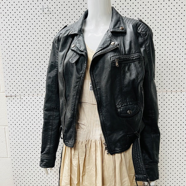 BLACK / leather biker jacket / 10 (3895653245327938609)