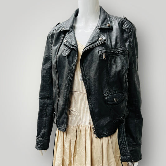 BLACK / leather biker jacket / 10 (3895653476035243969)