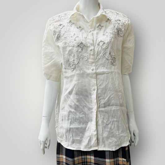 1990s vintage / RAAM ORIGINAL / linen shirt with detailed embroidery / free size (3895653488192369450)