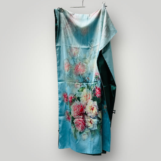 100% silk / large scarf / green + blue (3895915442118671677)