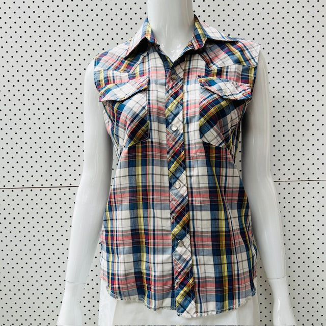 1980s vintage / sleeveless domed western shirt / s (3896075925114586322)