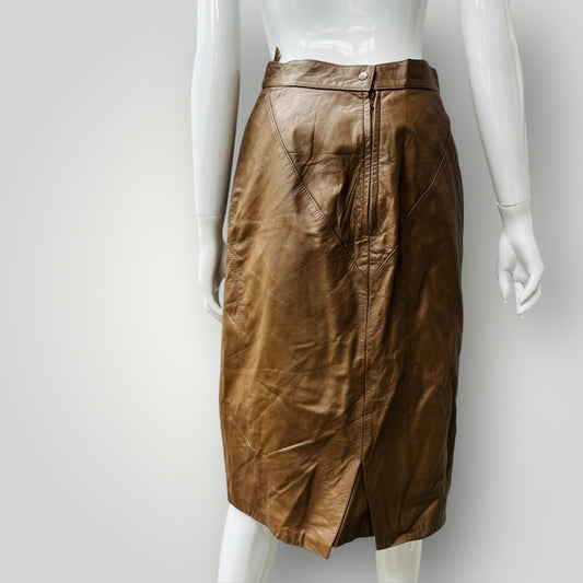1980s vintage / CORONET / brown leather skirt / s (3896076119450707834)