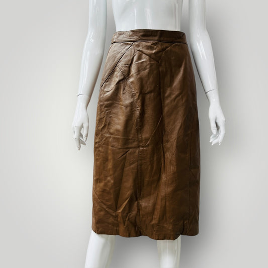 1980s vintage / CORONET / brown leather skirt / s (3896076121344702561)