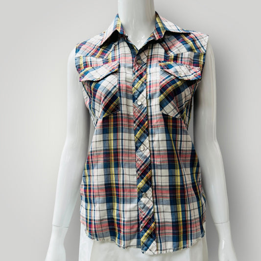 1980s vintage / sleeveless domed western shirt / s (3896076123357772362)