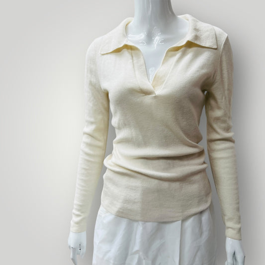 COUNTRY ROAD / cream merino silk polo jumper / s (3896076132179286804)
