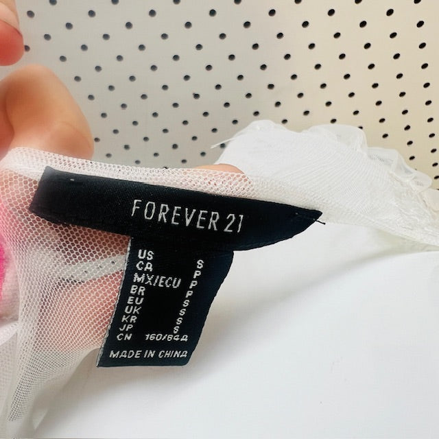 FOREVER 21 / sheer tulle dress in white / s (3896160755378001758)