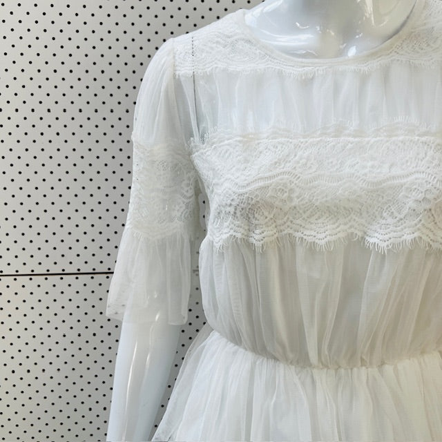 FOREVER 21 / sheer tulle dress in white / s (3896160758472671384)