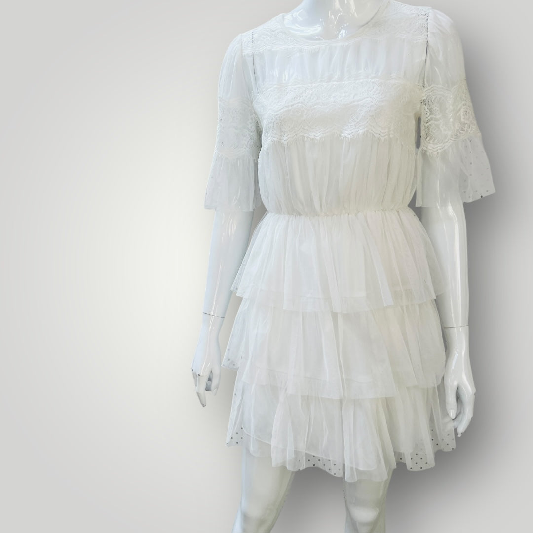 FOREVER 21 / sheer tulle dress in white / s (3896160936251316832)