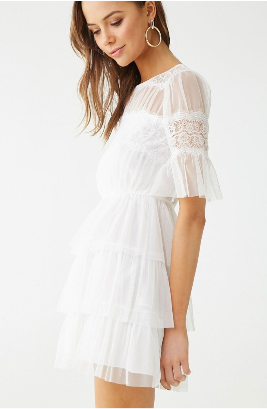 FOREVER 21 / sheer tulle dress in white / s (3896248174397272203)