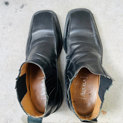 AQUILA / square toed leather pull on ankle boots / 41 (3897132992110633220)