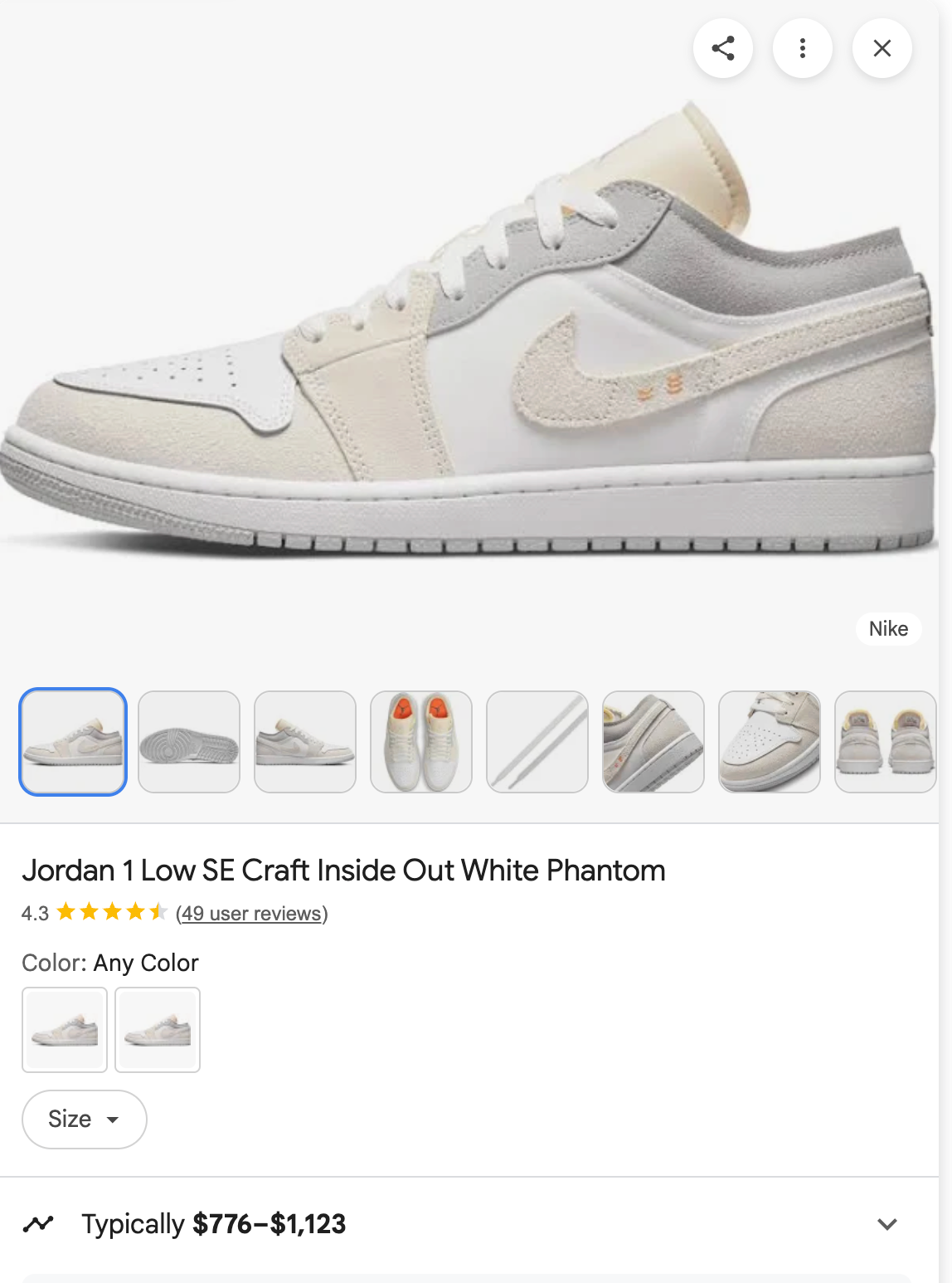 Nike / Air Jordan 1 Low / SE Craft Inside Out Tech Grey / 44.5 (3897194738817384280)