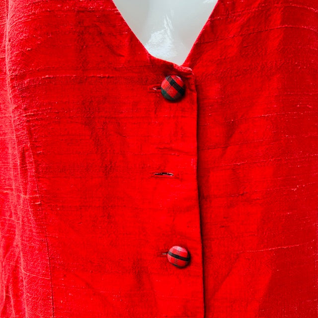 1990s vintage / silk party dress with tartan plaid skirt / L (3897210639082321942)