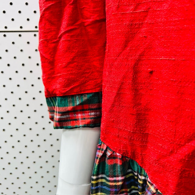 1990s vintage / silk party dress with tartan plaid skirt / L (3897210642991824441)