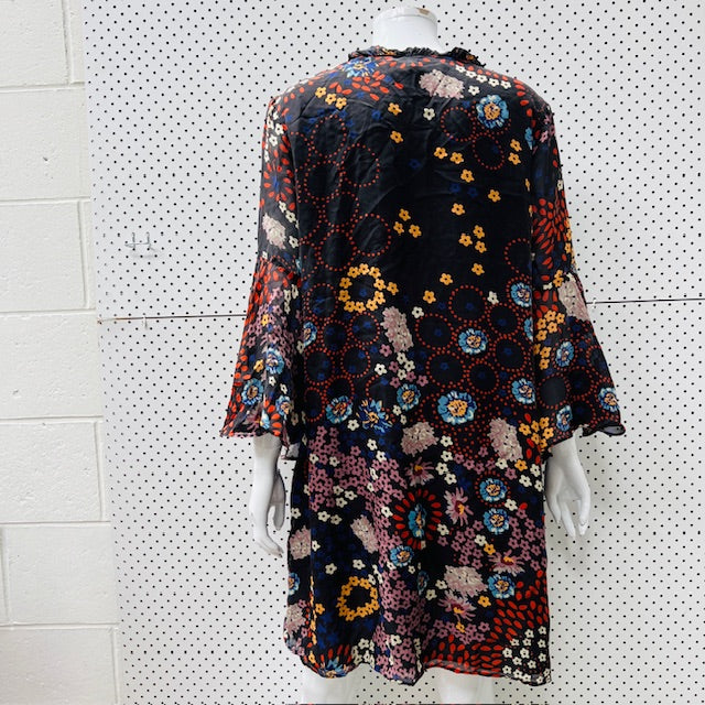 TRELISE COOPER / sweet silk floral ruffle dress / M (3897210675605467468)