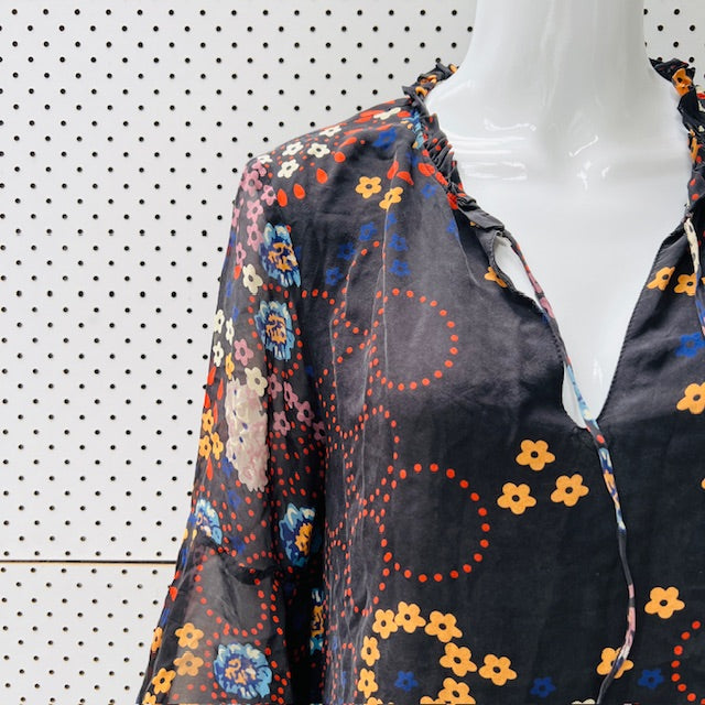 TRELISE COOPER / sweet silk floral ruffle dress / M (3897210684082876723)