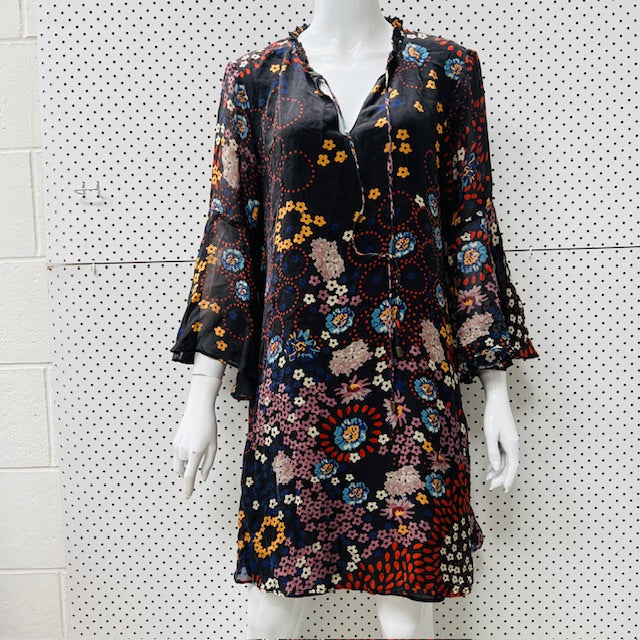 TRELISE COOPER / sweet silk floral ruffle dress / M (3897210685725172176)