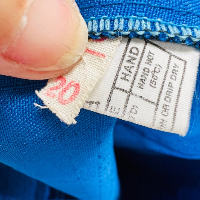 1970s vintage / electric blue permanent pleat midi skirt with embroidery / L (3897210728388230492)