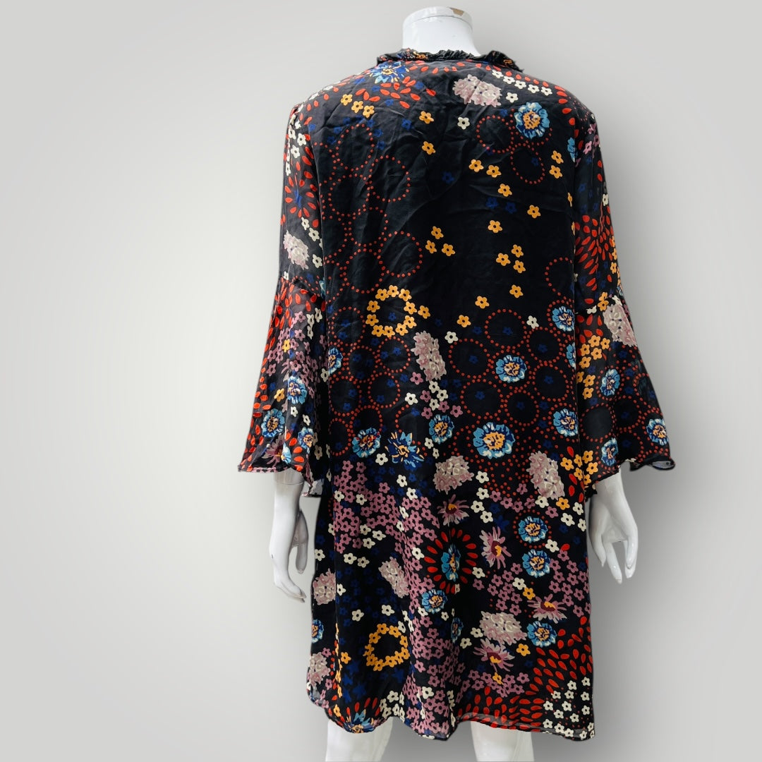 TRELISE COOPER / sweet silk floral ruffle dress / M (3897210921365162575)