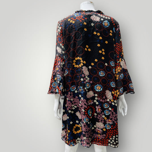 TRELISE COOPER / sweet silk floral ruffle dress / M (3897210921365162575)