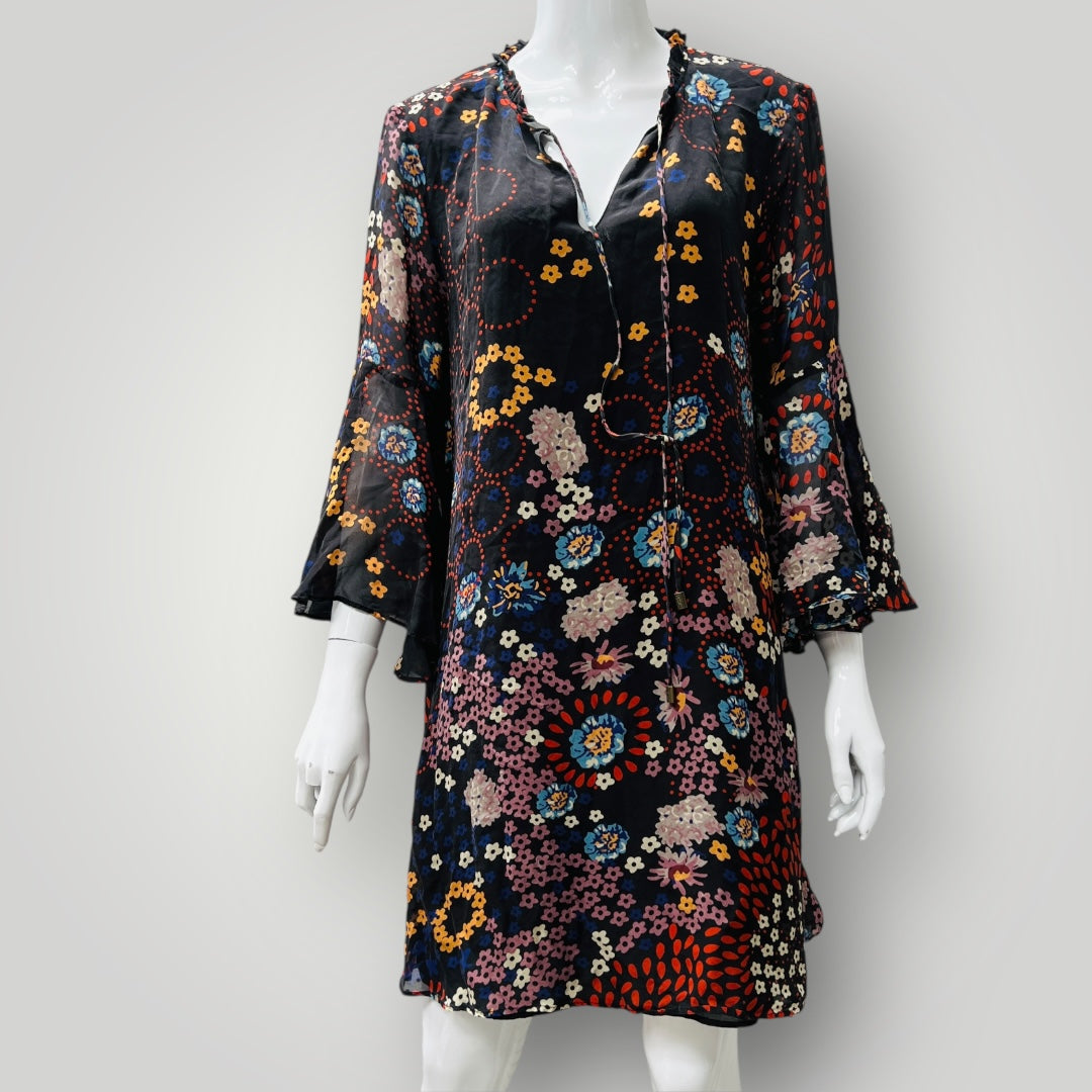 TRELISE COOPER / sweet silk floral ruffle dress / M (3897210923257953927)