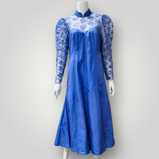 1980s nz vintage / purple silky ball dress / s (3897210944550650930)