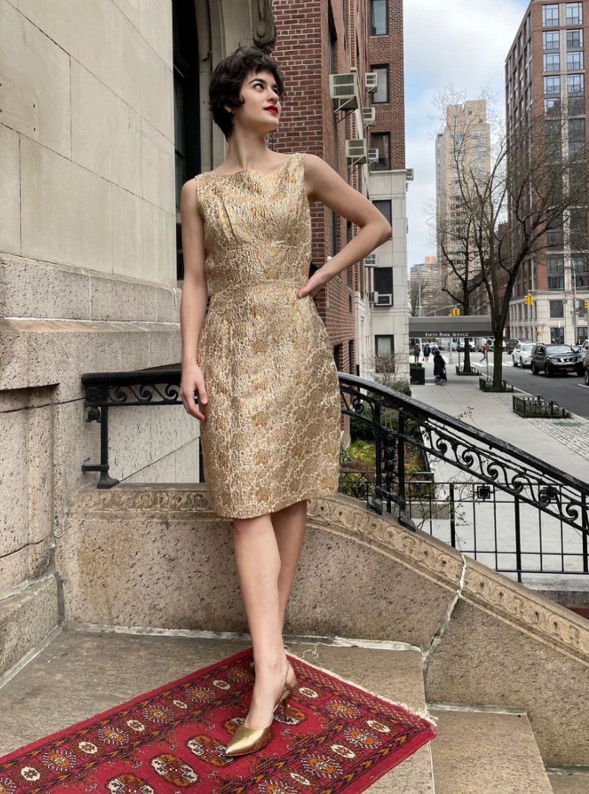 1960s vintage / WINTON / gold brocade dress / s (3897217802853407738)