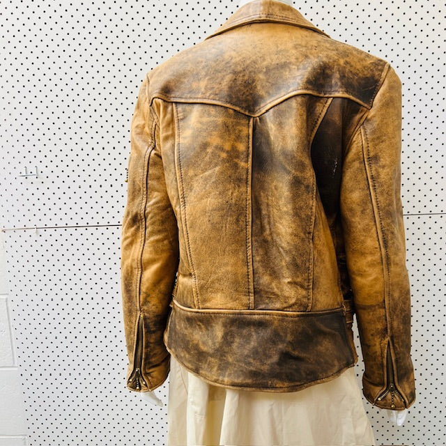 vintage / brown leather biker jacket / m (3897719620721105809)