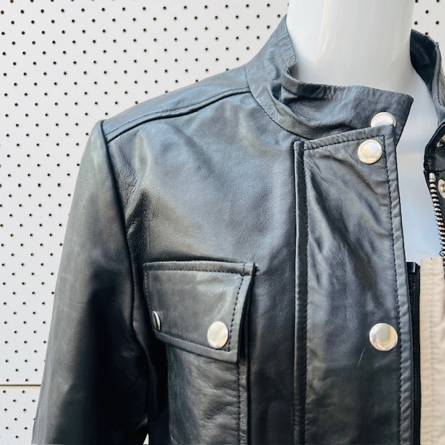 vintage / brown leather biker jacket / m (3897719634580063035)