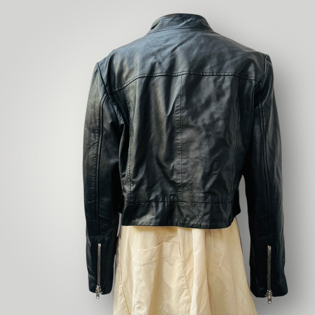 vintage / brown leather biker jacket / m (3897720200866983529)