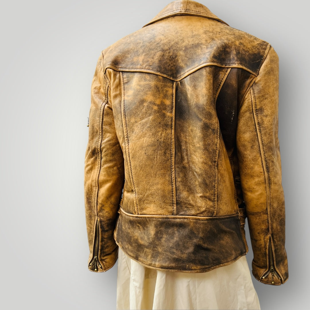 vintage / brown leather biker jacket / m (3897720202996928254)