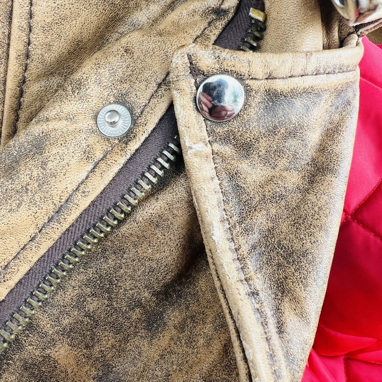 vintage / brown leather biker jacket / m (3897794621096384296)