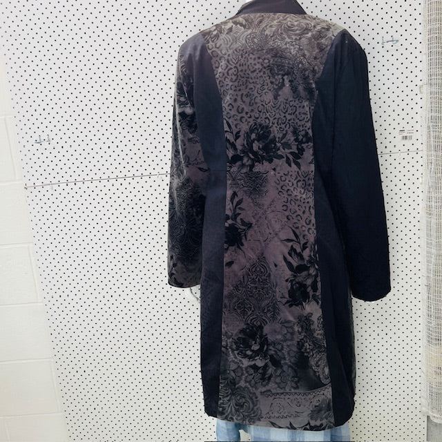 2000s nz vintage / RED HEAD / brocade + velvet coat / 12 / made in nz (3897886068785317603)