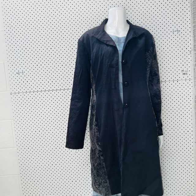 2000s nz vintage / RED HEAD / brocade + velvet coat / 12 / made in nz (3897886074114628685)