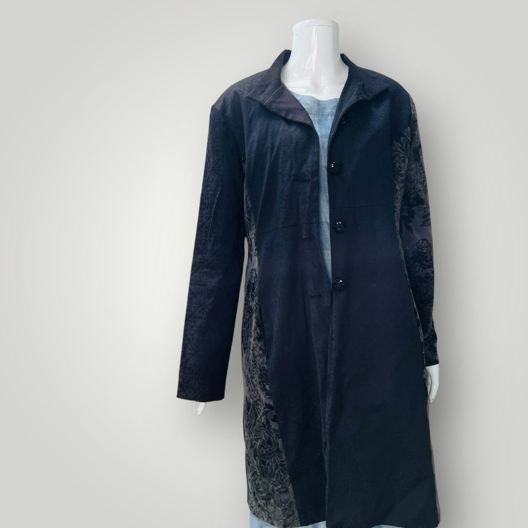 2000s nz vintage / RED HEAD / brocade + velvet coat / 12 / made in nz (3897886426050101033)