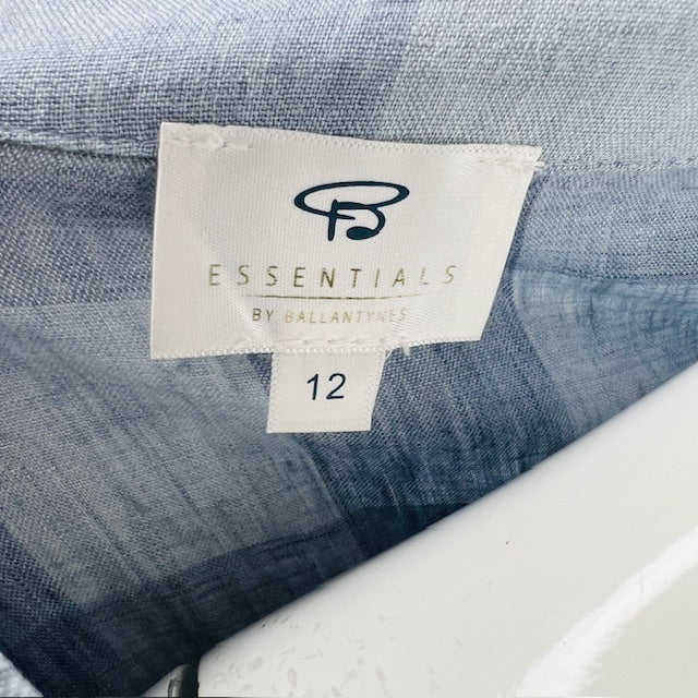 BALLANTYNES / blue plaid linen dress / 12 (3897914984109549405)