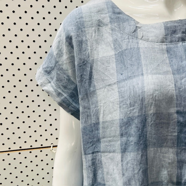 BALLANTYNES / blue plaid linen dress / 12 (3897914986236752804)