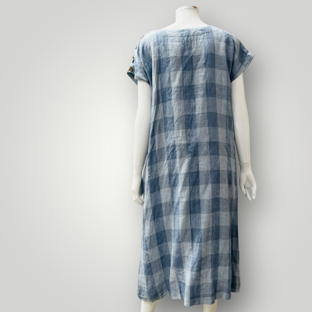 BALLANTYNES / blue plaid linen dress / 12 (3897915784748263692)